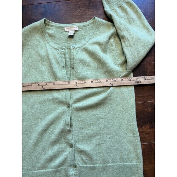 Simply Cashmere Green 100% Cashmere Sweater Casrdigsn button Down Size M - Picture 4 of 7